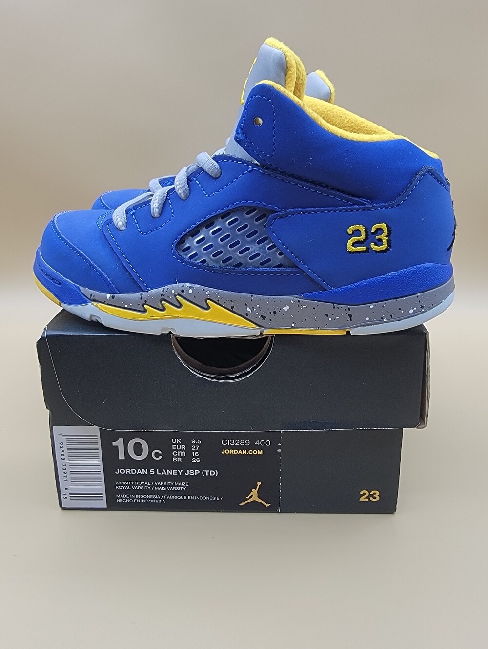 2019 Nike Air Jordan 5 Retro Laney Little Kid's Shoes Size 10C Blue Yellow Gray
